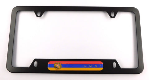 Armenia Flag Metal Black Aluminium Car License Plate Frame Holder 4 hole bottom cutout