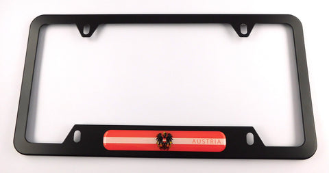 Austria Flag Metal Black Aluminium Car License Plate Frame Holder 4 hole bottom cutout