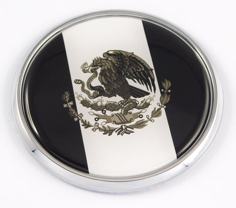 Mexico Mexican flag black and white Car Chrome Round Emblem Decal 3D Badge 2.75"