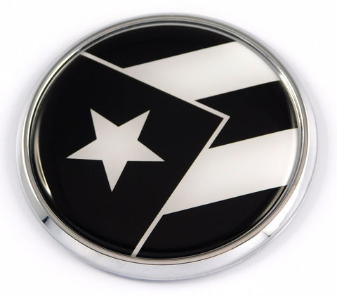 Puerto Rico flag black and white Car Chrome Round Emblem Decal 3D Badge 2.75"