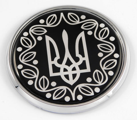 Ukraine Ukrainian Trident Tryzub black and white Car Chrome Round Emblem Decal 3D Badge 2.75"
