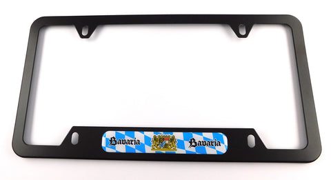 Bavaria Flag Metal Black Aluminium Car License Plate Frame Holder 4 hole bottom cutout