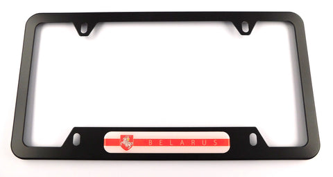 Belarus Flag Metal Black Aluminium Car License Plate Frame Holder 4 hole bottom cutout