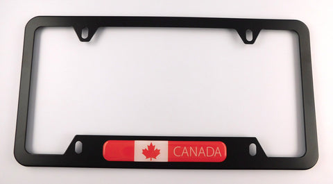 Canada Flag Metal Black Aluminium Car License Plate Frame Holder 4 hole bottom cutout