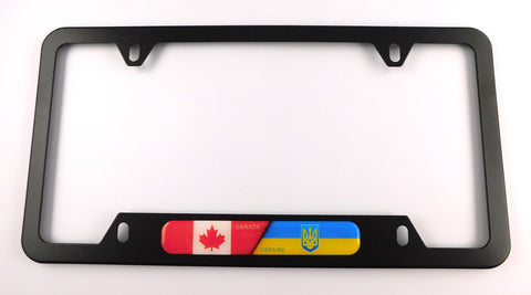 Copy of Canada Ukraine Flag Metal Black Aluminium Car License Plate Frame Holder 4 hole bottom cutout