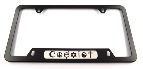Coexist Metal Black Aluminium Car License Plate Frame Holder 4 hole bottom cutout