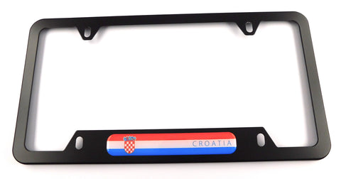Croatia flag Metal Black Aluminium Car License Plate Frame Holder 4 hole bottom cutout