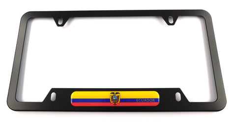 Ecuador flag Metal Black Aluminium Car License Plate Frame Holder 4 hole bottom cutout