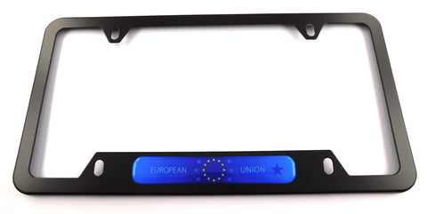 Euro Union flag Metal Black Aluminium Car License Plate Frame Holder 4 hole bottom cutout