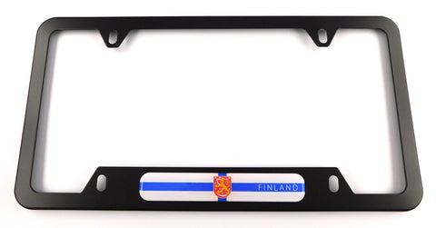Finland flag Metal Black Aluminium Car License Plate Frame Holder 4 hole bottom cutout