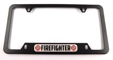 Fire Fighter Metal Black Aluminium Car License Plate Frame Holder 4 hole bottom cutout