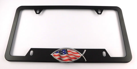 Copy of USA Jesus Fish Metal Black Aluminium Car License Plate Frame Holder 4 hole bottom cutout