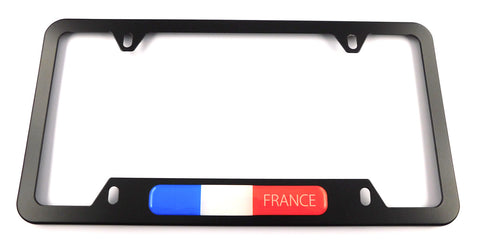 France Flag Metal Black Aluminium Car License Plate Frame Holder 4 hole bottom cutout