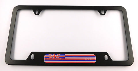 Hawaii Flag Metal Black Aluminium Car License Plate Frame Holder 4 hole bottom cutout