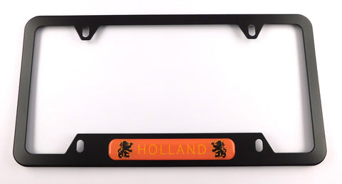 Holland Flag Metal Black Aluminium Car License Plate Frame Holder 4 hole bottom cutout