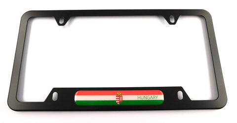 Hungary Flag Metal Black Aluminium Car License Plate Frame Holder 4 hole bottom cutout