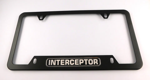 Interceptor Metal Black Aluminium Car License Plate Frame Holder 4 hole bottom cutout