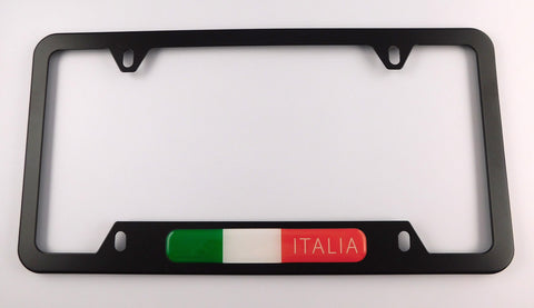 Italia Italy Italian Flag Metal Black Aluminium Car License Plate Frame Holder 4 hole bottom cutout