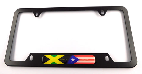 Jamaica Puerto Rico Flag Metal Black Aluminium Car License Plate Frame Holder 4 hole bottom cutout