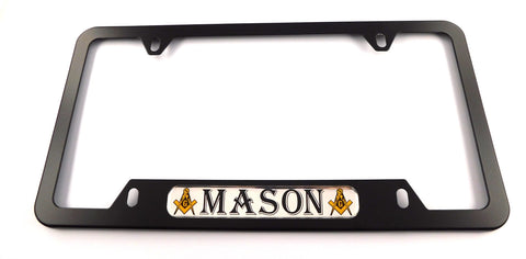 Mason Masonic Metal Black Aluminium Car License Plate Frame Holder 4 hole bottom cutout