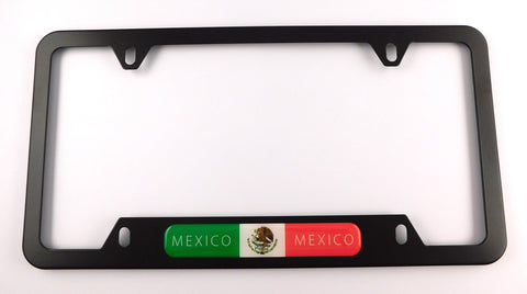 Mexico Mexican Flag Metal Black Aluminium Car License Plate Frame Holder 4 hole bottom cutout