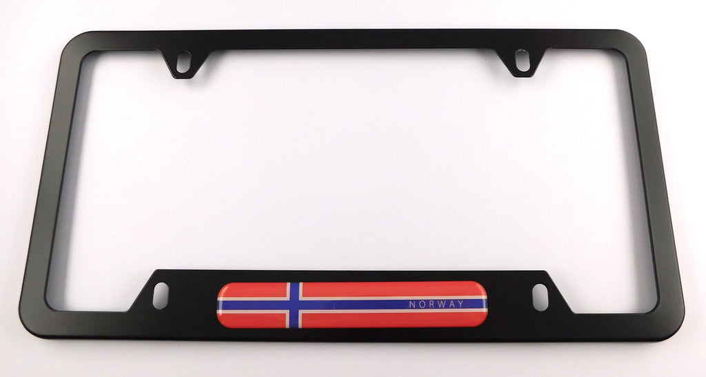 Norway Flag Metal Black Aluminium Car License Plate Frame Holder 4 hole bottom cutout