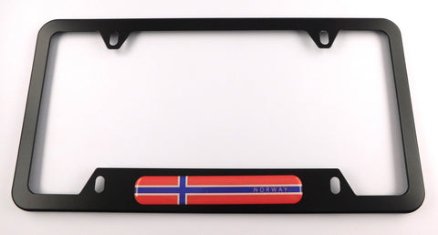 Norway Flag Metal Black Aluminium Car License Plate Frame Holder 4 hole bottom cutout