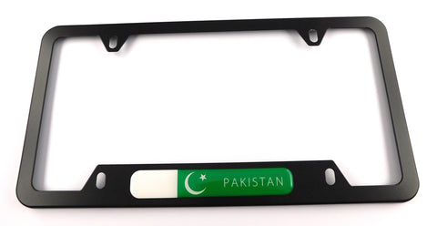 Pakistan Flag Metal Black Aluminium Car License Plate Frame Holder 4 hole bottom cutout