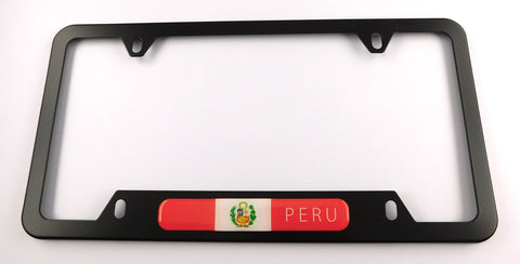 Peru Flag Metal Black Aluminium Car License Plate Frame Holder 4 hole bottom cutout
