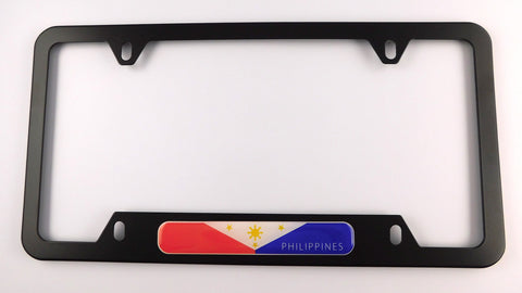 Philippines Flag Metal Black Aluminium Car License Plate Frame Holder 4 hole bottom cutout
