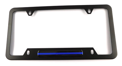 Police Metal Black Aluminium Car License Plate Frame Holder 4 hole bottom cutout