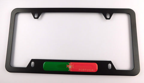 Portugal Portuguese Flag Metal Black Aluminium Car License Plate Frame Holder 4 hole bottom cutout