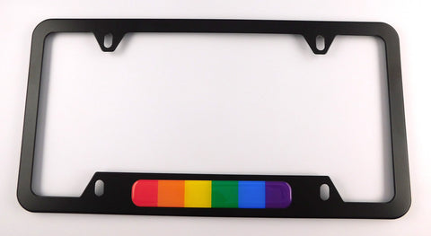 Pride Flag Metal Black Aluminium Car License Plate Frame Holder 4 hole bottom cutout