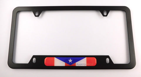 Puerto Rico Flag Metal Black Aluminium Car License Plate Frame Holder 4 hole bottom cutout