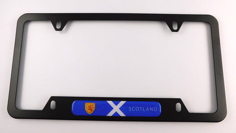 Scotland Scotish Flag Metal Black Aluminium Car License Plate Frame Holder 4 hole bottom cutout