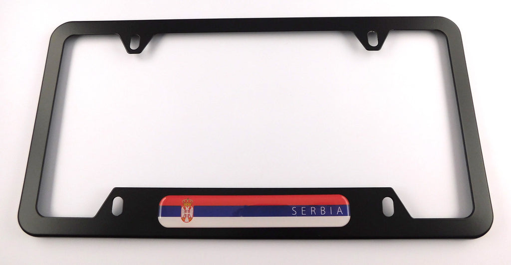 Serbia Serbian Flag Metal Black Aluminium Car License Plate Frame Holder 4 hole bottom cutout