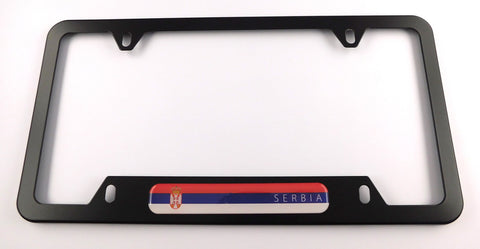Serbia Serbian Flag Metal Black Aluminium Car License Plate Frame Holder 4 hole bottom cutout