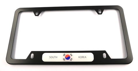 South Korea Flag Metal Black Aluminium Car License Plate Frame Holder 4 hole bottom cutout
