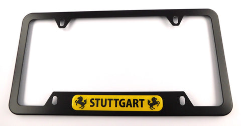 Stuttgart Metal Black Aluminium Car License Plate Frame Holder 4 hole bottom cutout