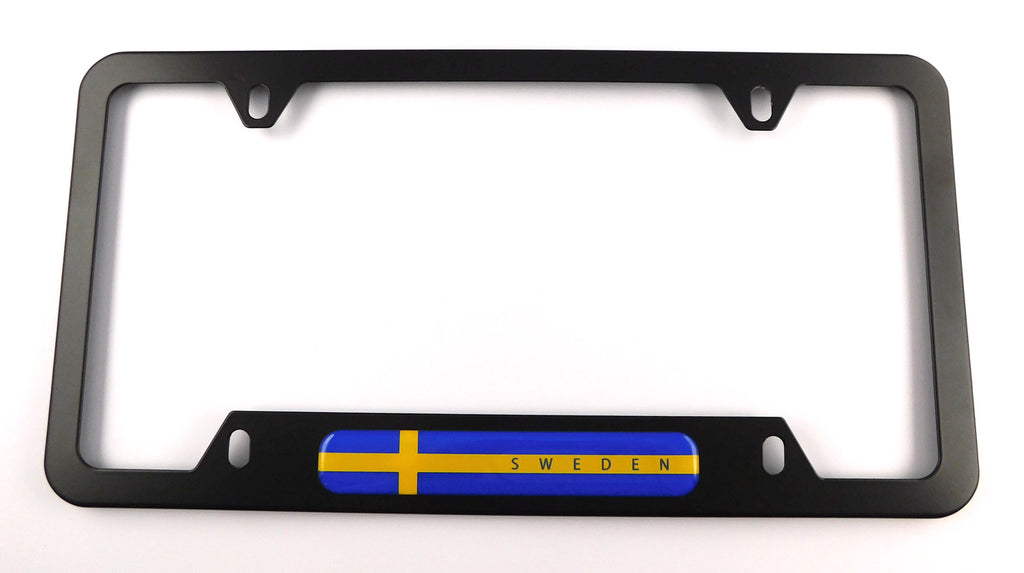 Sweden Swedish Flag Metal Black Aluminium Car License Plate Frame Holder 4 hole bottom cutout