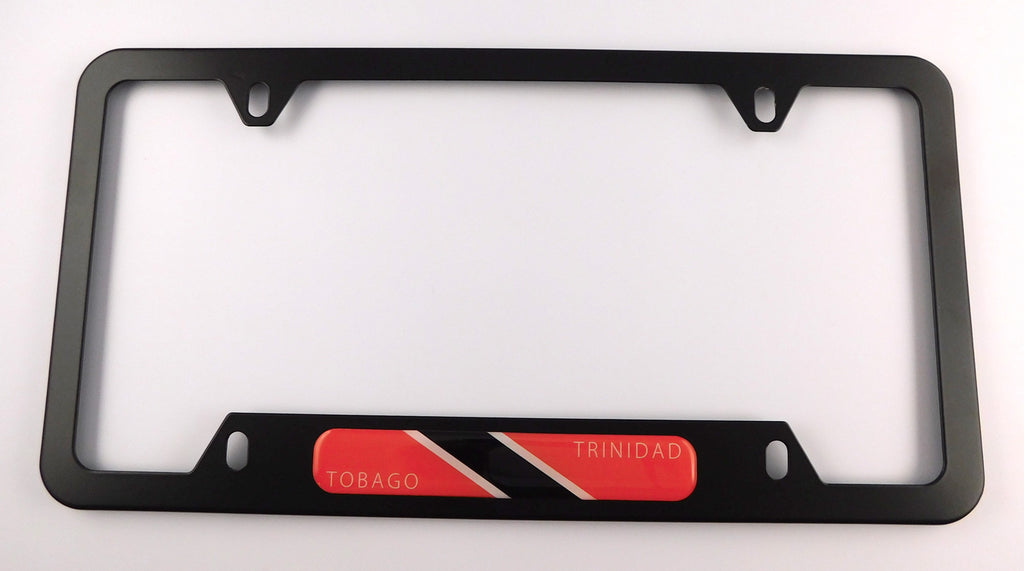 Trinidad Flag Metal Black Aluminium Car License Plate Frame Holder 4 hole bottom cutout
