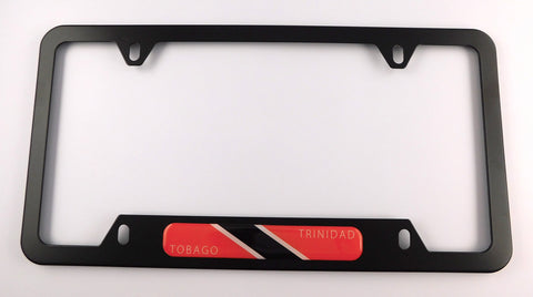 Trinidad Flag Metal Black Aluminium Car License Plate Frame Holder 4 hole bottom cutout