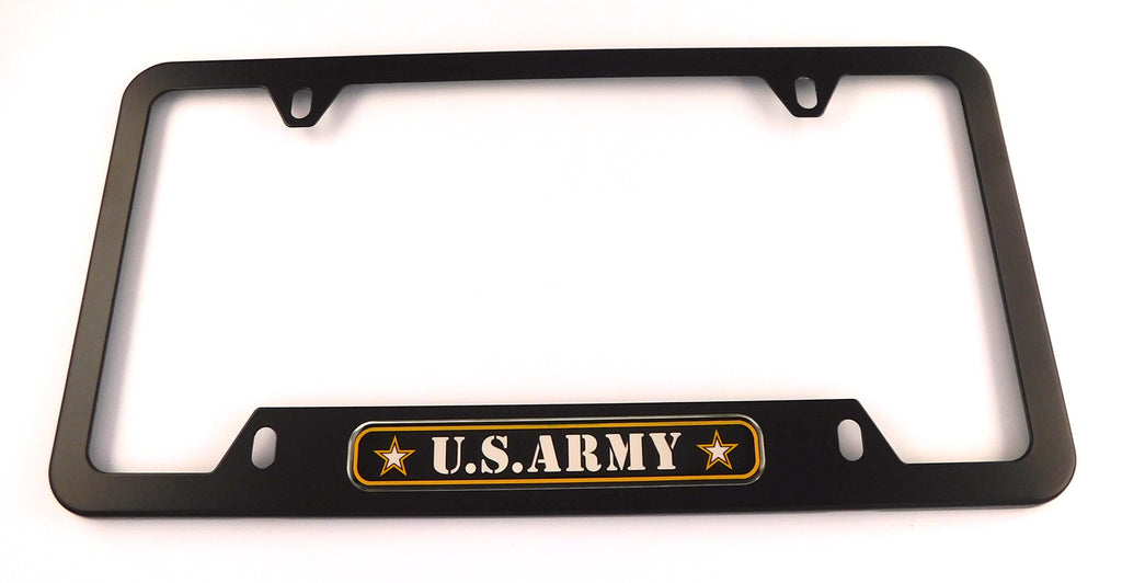 US Army Metal Black Aluminium Car License Plate Frame Holder 4 hole bottom cutout