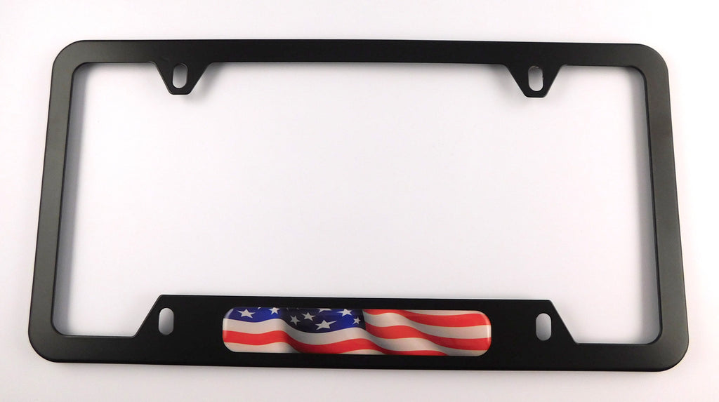 USA America American Flag Metal Black Aluminium Car License Plate Frame Holder 4 hole bottom cutout