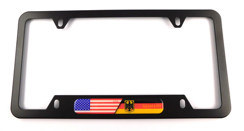 USA Germany Flag Metal Black Aluminium Car License Plate Frame Holder 4 hole bottom cutout