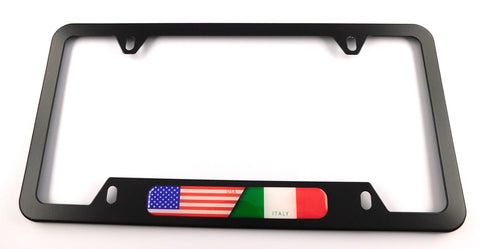 USA Italy Flag Metal Black Aluminium Car License Plate Frame Holder 4 hole bottom cutout