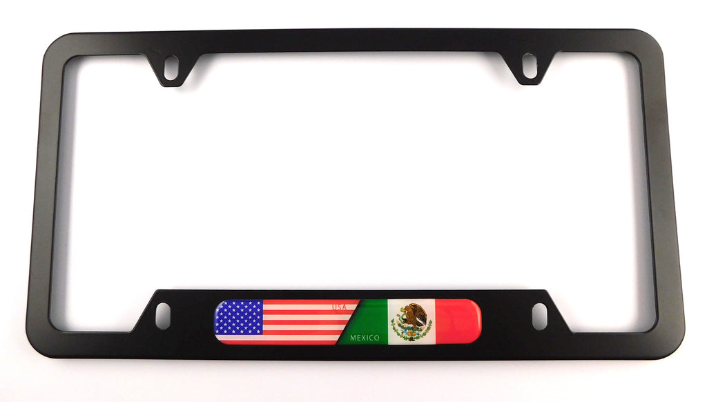 USA Mexico Flag Metal Black Aluminium Car License Plate Frame Holder 4 hole bottom cutout