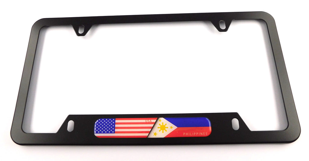 USA Philippines Flag Metal Black Aluminium Car License Plate Frame Holder 4 hole bottom cutout