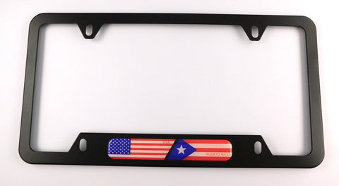 USA Puerto Rico Flag Metal Black Aluminium Car License Plate Frame Holder 4 hole bottom cutout