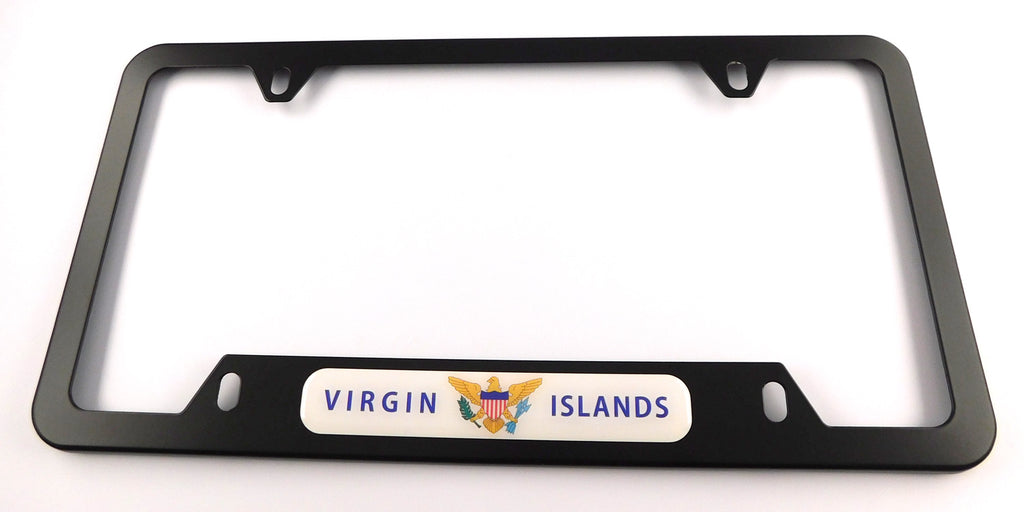 Virgin Islands Flag Metal Black Aluminium Car License Plate Frame Holder 4 hole bottom cutout